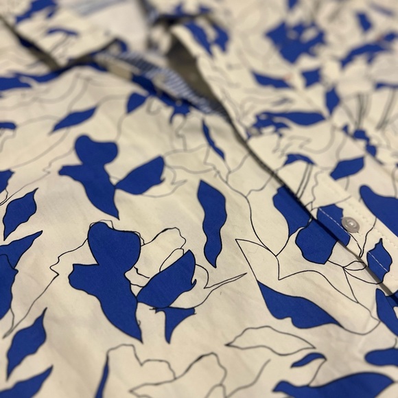 Oxford Blue Men’s Abstract Print Button-Up Shirt | Short Sleeve Coastal Resort - Picture 3 of 10